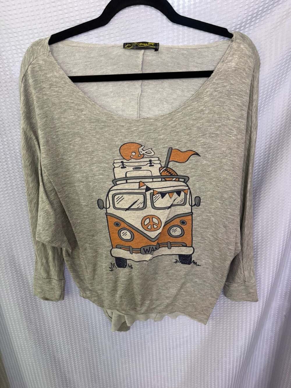 Astoria Born Women's Grey Football Tailgate Bus Graphic Dolman Sleeve Top